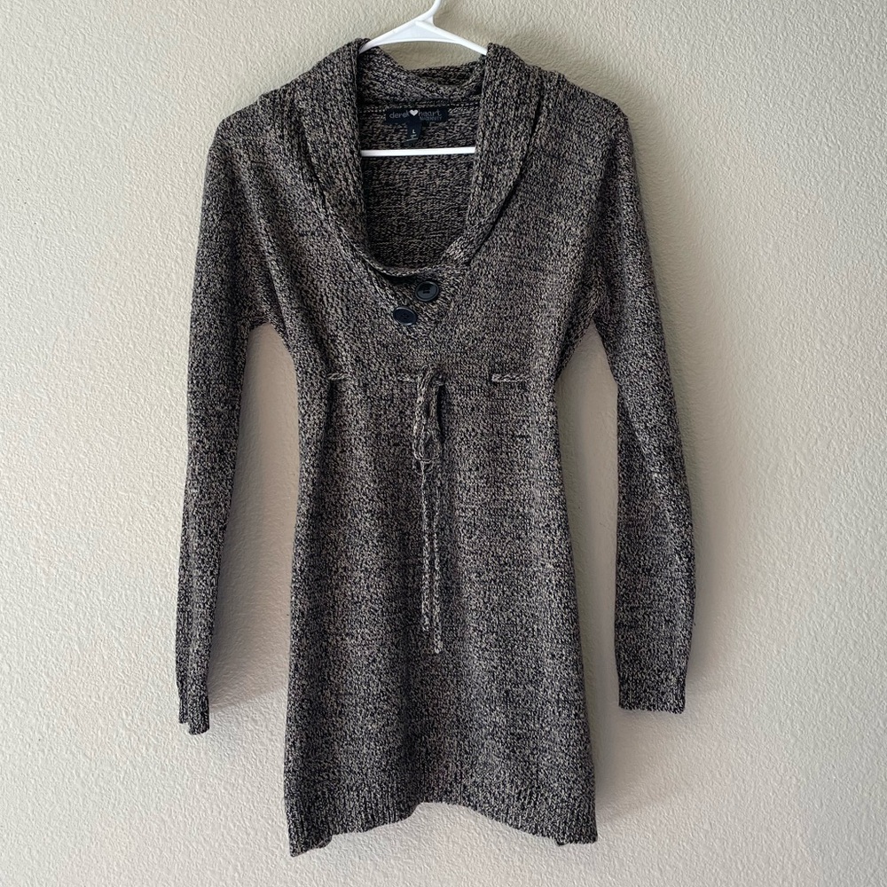 Y2K Longline Babydoll Sweater with Cowl and Button Details